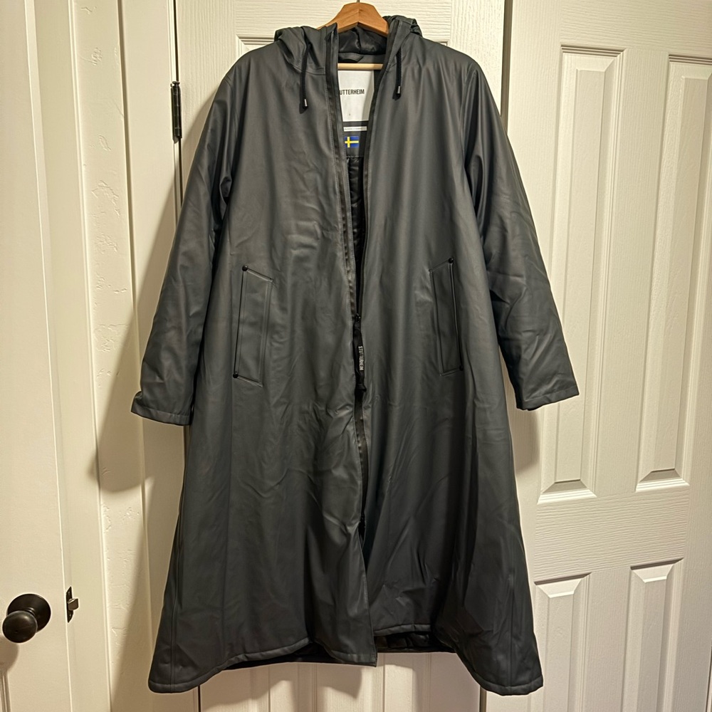 Stutterheim Gray Hooded Long Trench Coat